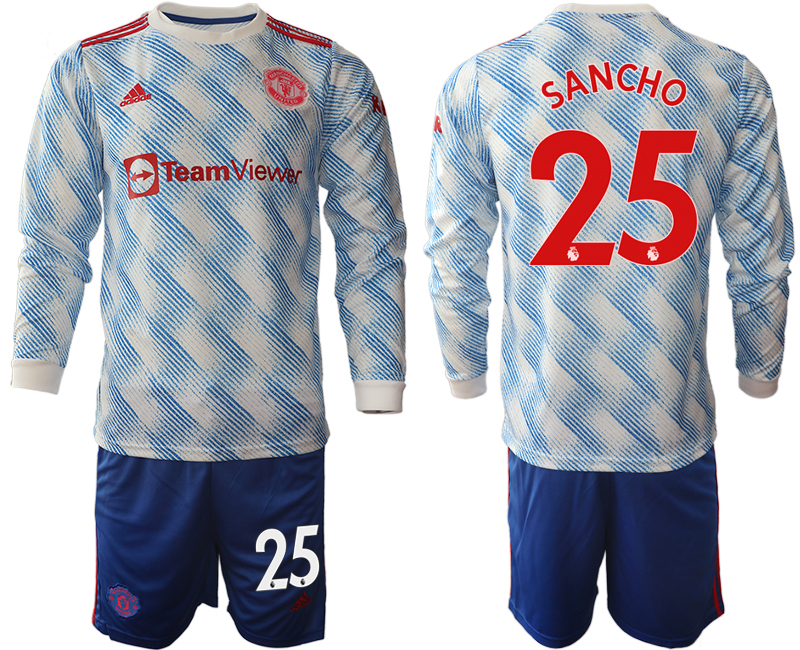 Men 2021-2022 Club Manchester united away blue Long Sleeve #25 Soccer Jersey